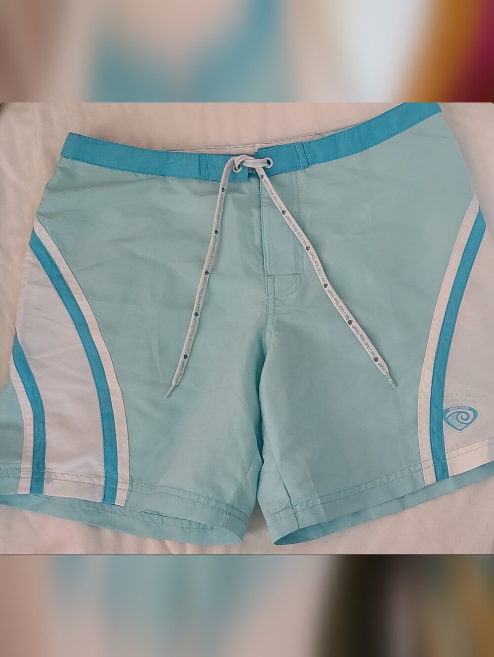Wet 'n' Wild Light Aqua Board Shorts with White & Teal Accents